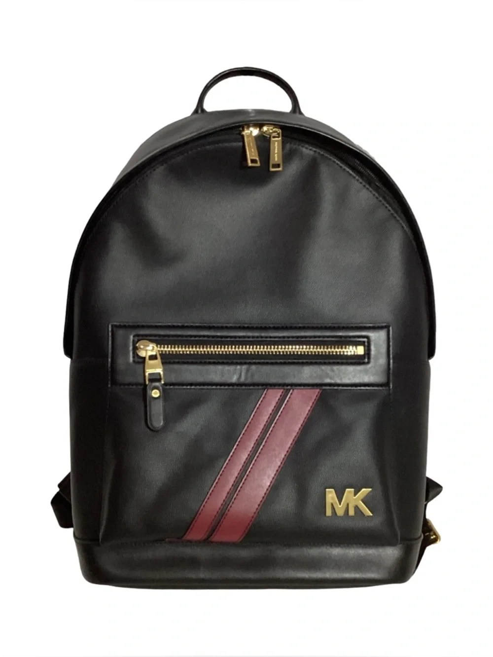 Michael Kors Hudson Commuter Logo Stripe Black Leather Trim Unisex Backpack READ